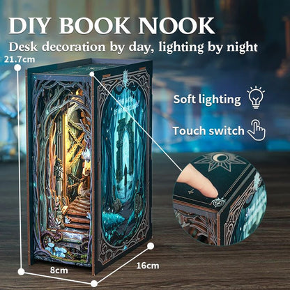 CUTEBEE Wonderland Gate DIY Book Nook Kit with LED Light – Miniature Bookshelf Insert Dollhouse Craft Decor