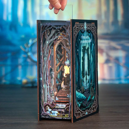 CUTEBEE Wonderland Gate DIY Book Nook Kit with LED Light – Miniature Bookshelf Insert Dollhouse Craft Decor