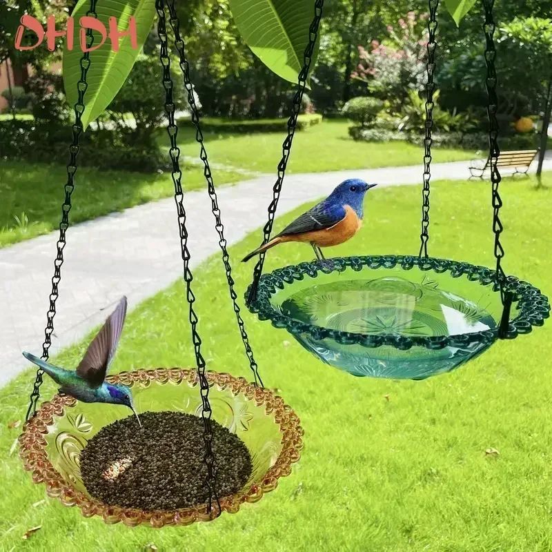 Flower-Shaped Hanging Bird Feeder & Bird Bath – Outdoor Garden Bird Water Tray with Chain