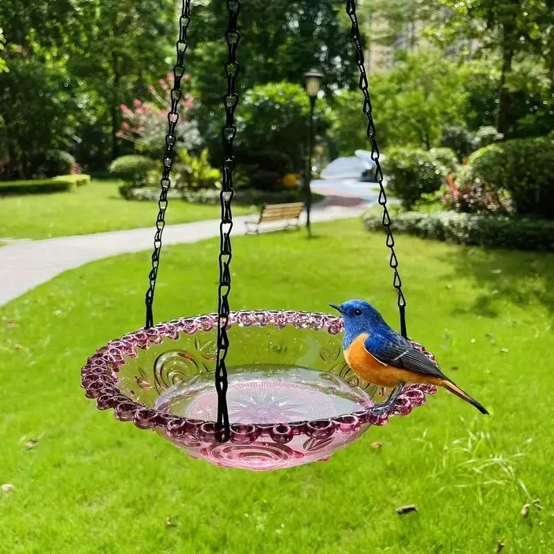 Flower-Shaped Hanging Bird Feeder & Bird Bath – Outdoor Garden Bird Water Tray with Chain