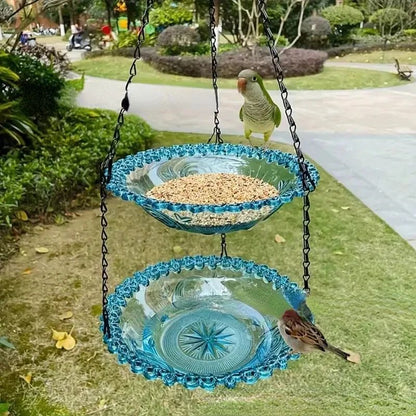 Flower-Shaped Hanging Bird Feeder & Bird Bath – Outdoor Garden Bird Water Tray with Chain