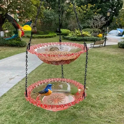 Flower-Shaped Hanging Bird Feeder & Bird Bath – Outdoor Garden Bird Water Tray with Chain