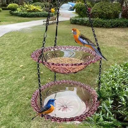 Flower-Shaped Hanging Bird Feeder & Bird Bath – Outdoor Garden Bird Water Tray with Chain