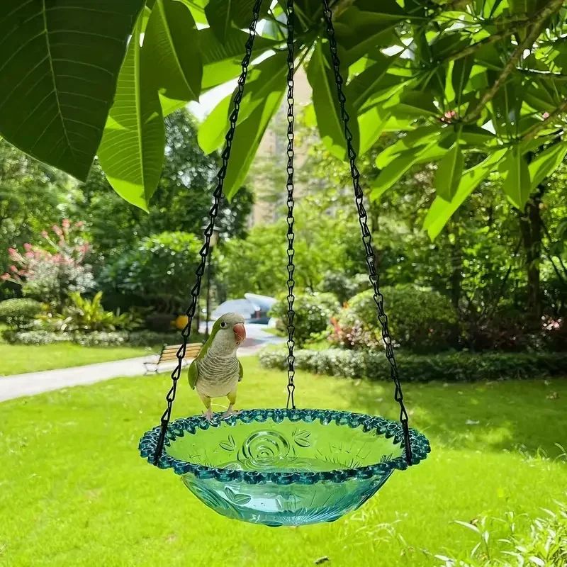Flower-Shaped Hanging Bird Feeder & Bird Bath – Outdoor Garden Bird Water Tray with Chain