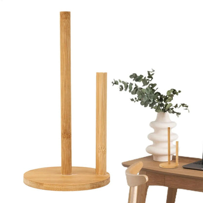Natural Wooden Rustic Paper Towel Holder Stand with Anti-Skid Base
