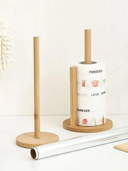 Natural Wooden Rustic Paper Towel Holder Stand with Anti-Skid Base