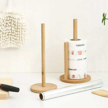 Natural Wooden Rustic Paper Towel Holder Stand with Anti-Skid Base