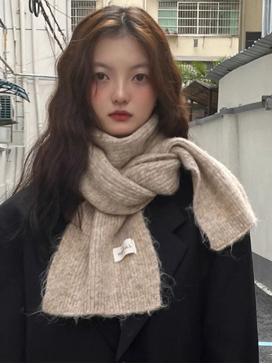 Soft Knitted Winter Scarf Warm Wool Neck Warmer Solid Color Cold Weather Scarf for Girls