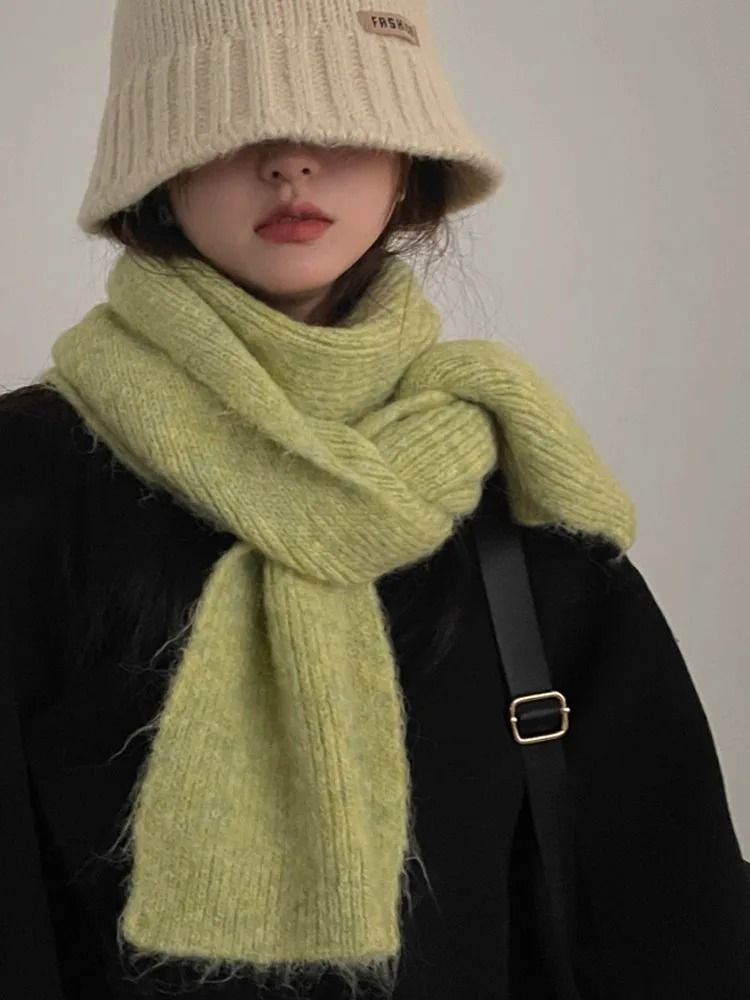 Soft Knitted Winter Scarf Warm Wool Neck Warmer Solid Color Cold Weather Scarf for Girls