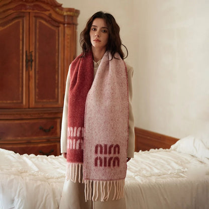 Thick Jacquard Knit Scarf Wool Blend Letter Pattern Winter Shawl Two Color Fashion Scarf