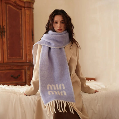 Thick Jacquard Knit Scarf Wool Blend Letter Pattern Winter Shawl Two Color Fashion Scarf