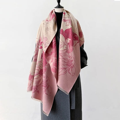 Elegant Cashmere Winter Scarf Luxury Pashmina Shawl Wrap Lotus Pattern Soft Warm Scarf for Women