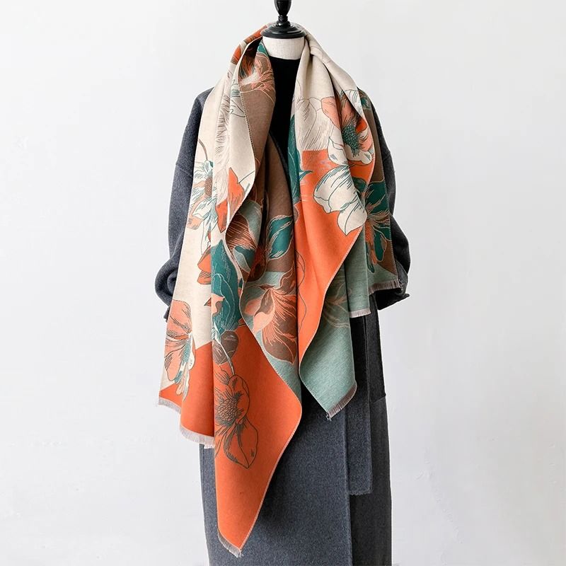 Elegant Cashmere Winter Scarf Luxury Pashmina Shawl Wrap Lotus Pattern Soft Warm Scarf for Women