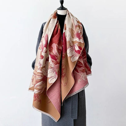 Elegant Cashmere Winter Scarf Luxury Pashmina Shawl Wrap Lotus Pattern Soft Warm Scarf for Women