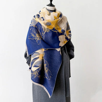 Elegant Cashmere Winter Scarf Luxury Pashmina Shawl Wrap Lotus Pattern Soft Warm Scarf for Women