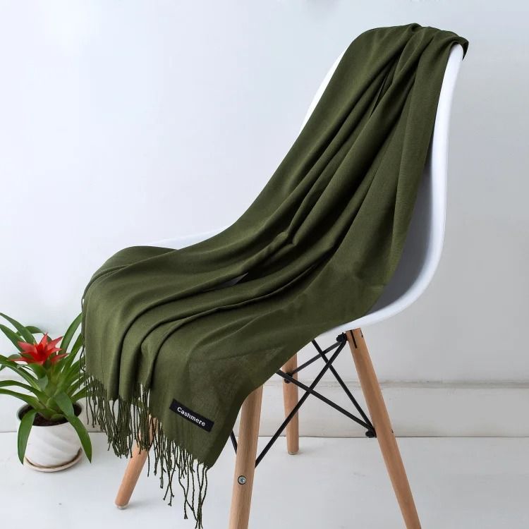 Classic Cashmere Scarf Shawl Solid Color Pashmina Wrap Scarf Warm Tassel Winter Scarf for Women and Men