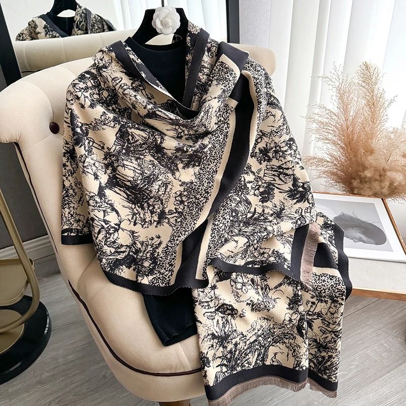 Reversible Pashmina Blanket Scarf Soft Imitation Cashmere Shawl Two Sided Winter Wrap for Women