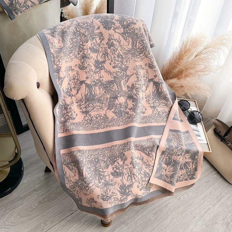 Reversible Pashmina Blanket Scarf Soft Imitation Cashmere Shawl Two Sided Winter Wrap for Women