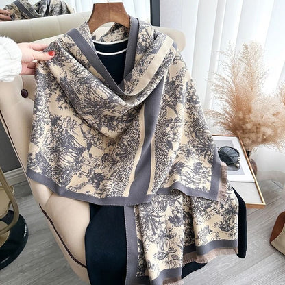 Reversible Pashmina Blanket Scarf Soft Imitation Cashmere Shawl Two Sided Winter Wrap for Women