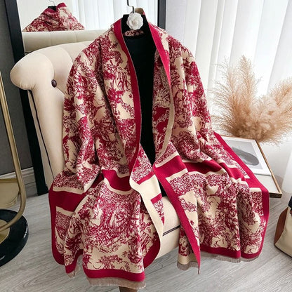 Reversible Pashmina Blanket Scarf Soft Imitation Cashmere Shawl Two Sided Winter Wrap for Women
