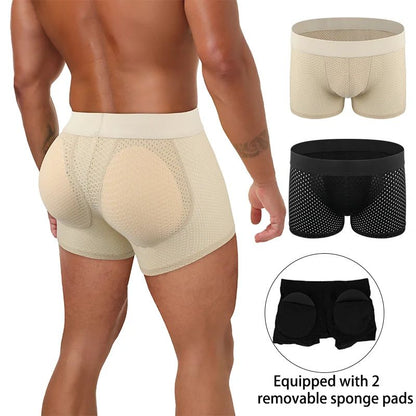 Men's Padded Butt Lifter Boxer Briefs – Removable Hip Enhancer Shapewear Underwear