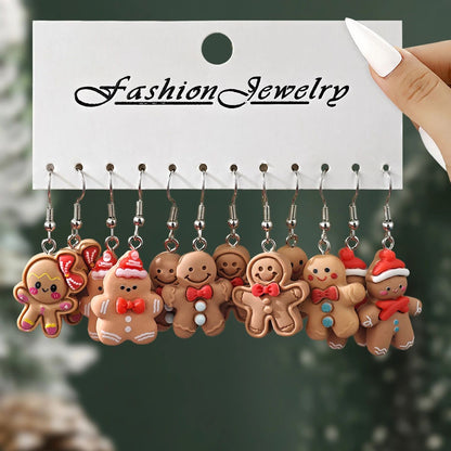 Cute Christmas Gingerbread Santa Penguin Dangle Earrings