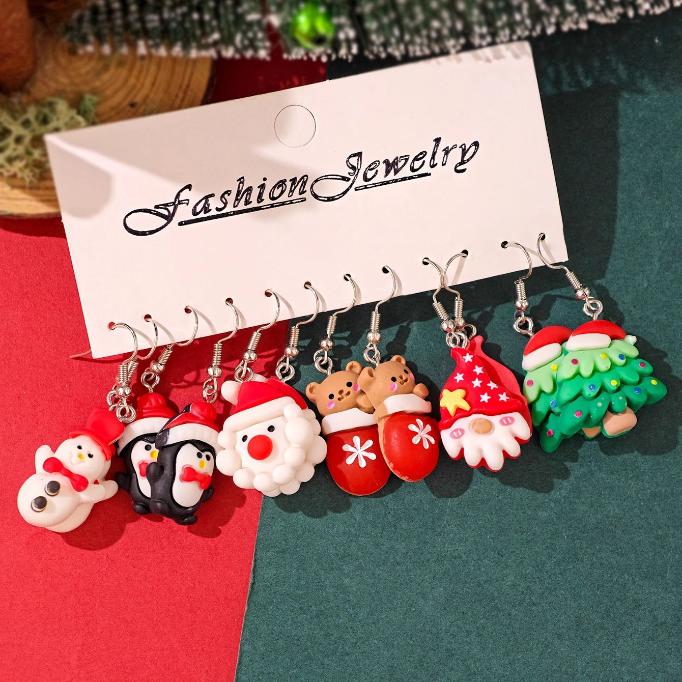Cute Christmas Gingerbread Santa Penguin Dangle Earrings