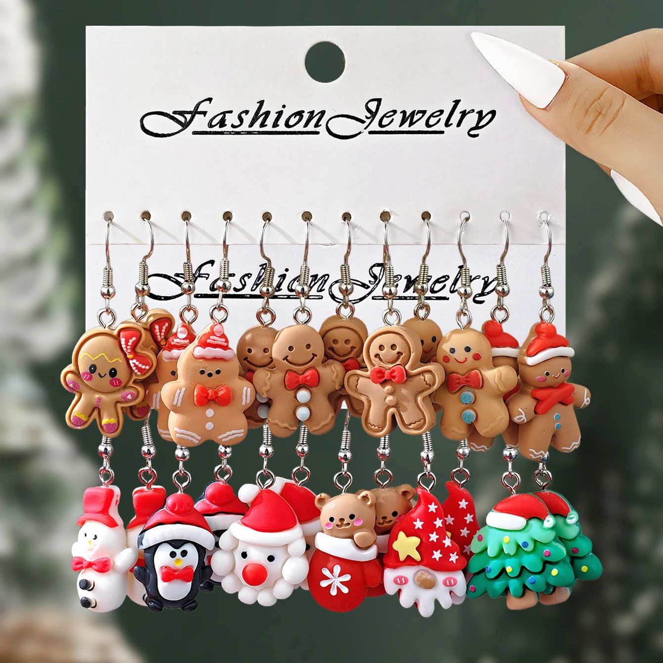 Cute Christmas Gingerbread Santa Penguin Dangle Earrings
