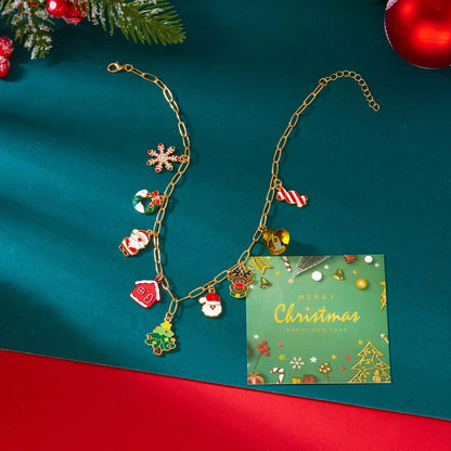 Rhinestone Christmas Tree Snowflake Pendant Necklace