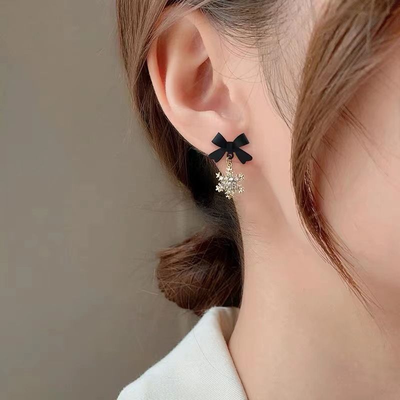 Red Bow Snowflake Christmas Drop Earrings for Women