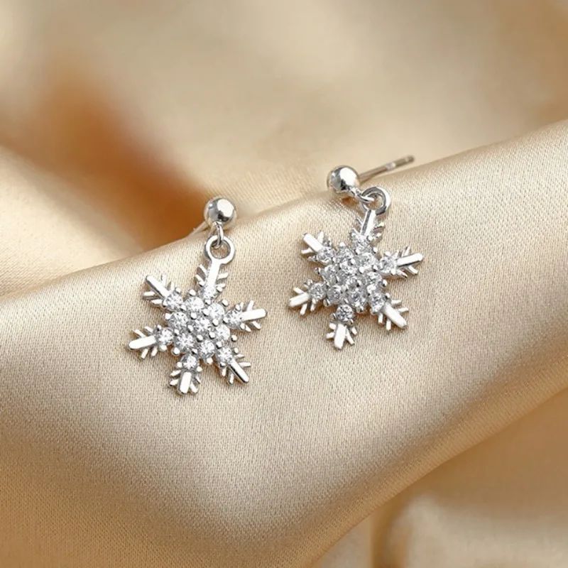 Red Bow Snowflake Christmas Drop Earrings for Women