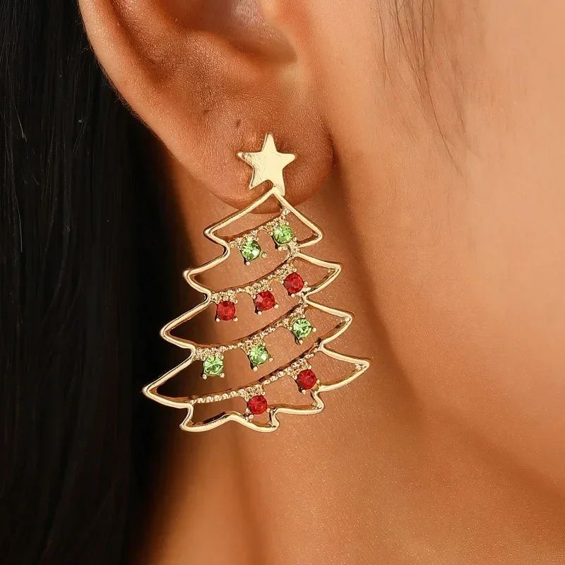 Colorful Zircon Christmas Tree Earrings for Women