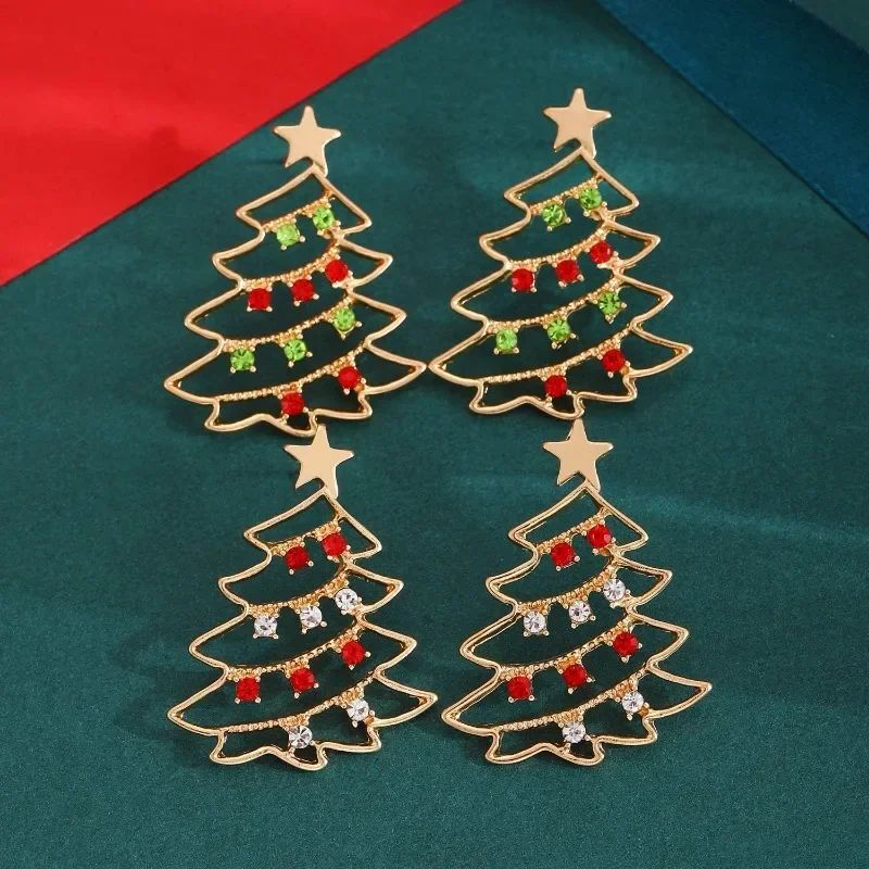 Colorful Zircon Christmas Tree Earrings for Women