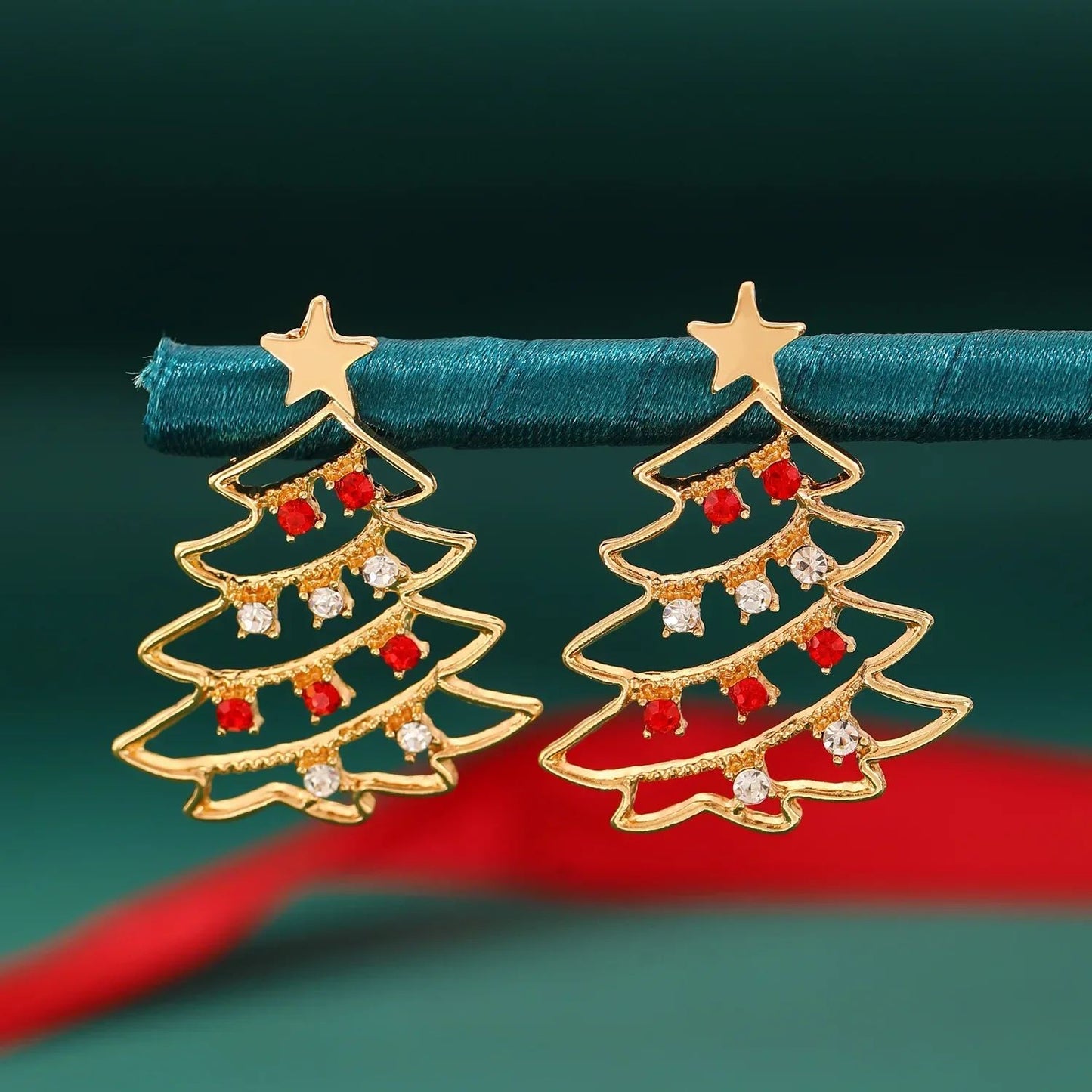 Colorful Zircon Christmas Tree Earrings for Women