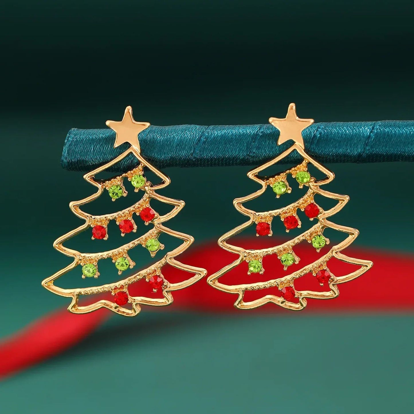Colorful Zircon Christmas Tree Earrings for Women