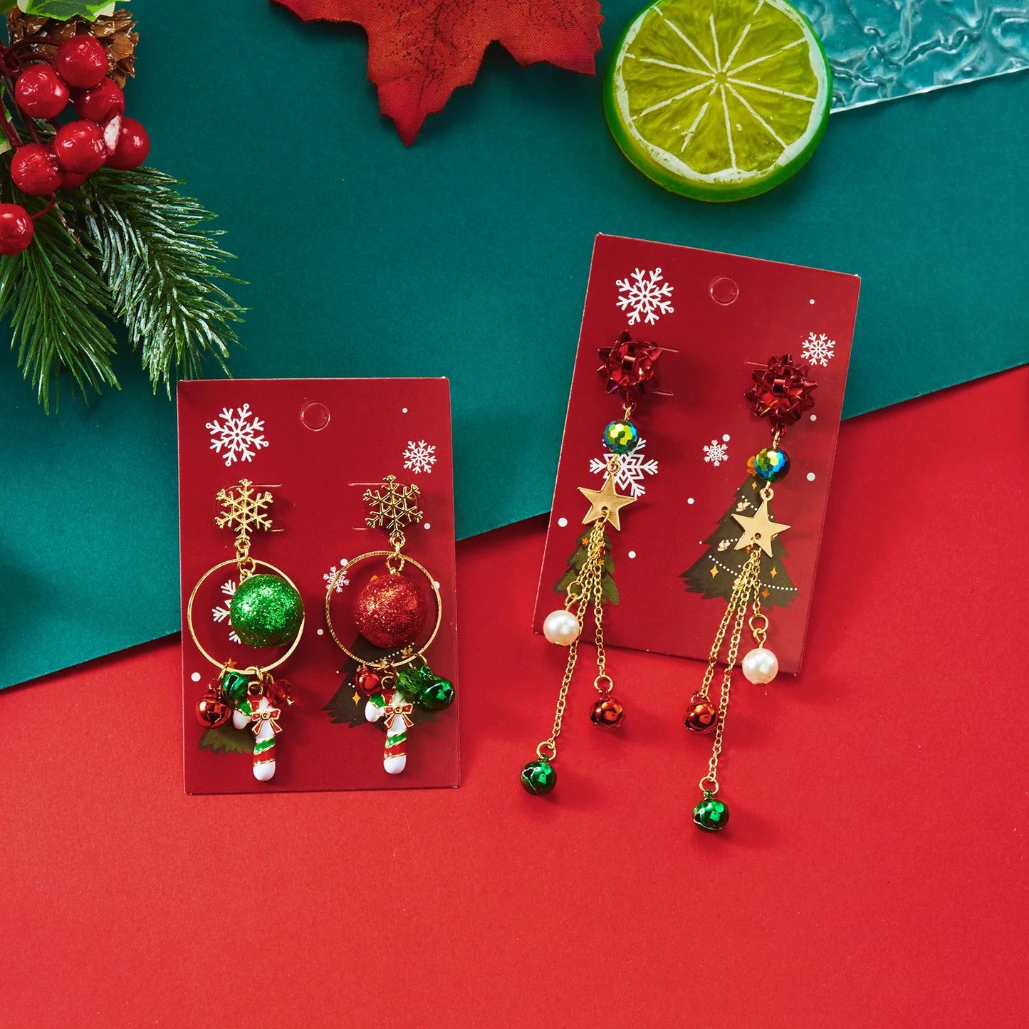 Enamel Christmas Tree Snowflake Candy Cane Hoop Earrings