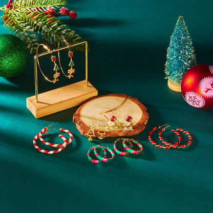 Enamel Christmas Tree Snowflake Candy Cane Hoop Earrings