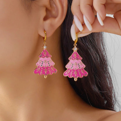 Enamel Christmas Tree Snowflake Candy Cane Hoop Earrings