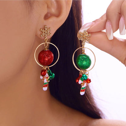 Enamel Christmas Tree Snowflake Candy Cane Hoop Earrings