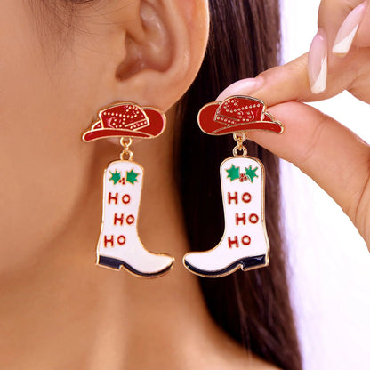 Enamel Christmas Tree Snowflake Candy Cane Hoop Earrings