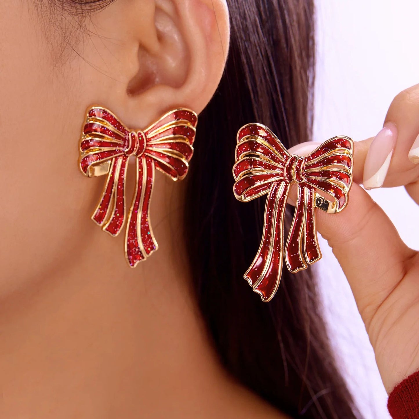 Enamel Christmas Tree Snowflake Candy Cane Hoop Earrings