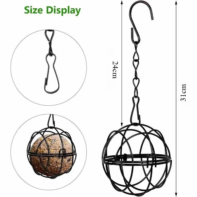 Metal Suet Ball Bird Feeder with Hanging Chain – Squirrel-Resistant Outdoor Garden Bird Feeder