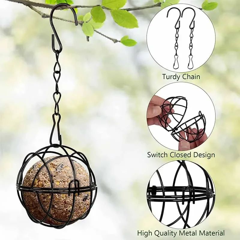 Metal Suet Ball Bird Feeder with Hanging Chain – Squirrel-Resistant Outdoor Garden Bird Feeder