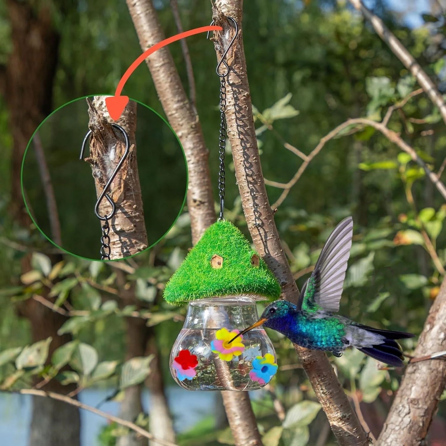 Mushroom Hanging Hummingbird Feeder Wind Chime – Outdoor Garden Bird Feeding Station