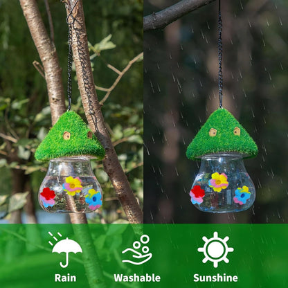 Mushroom Hanging Hummingbird Feeder Wind Chime – Outdoor Garden Bird Feeding Station
