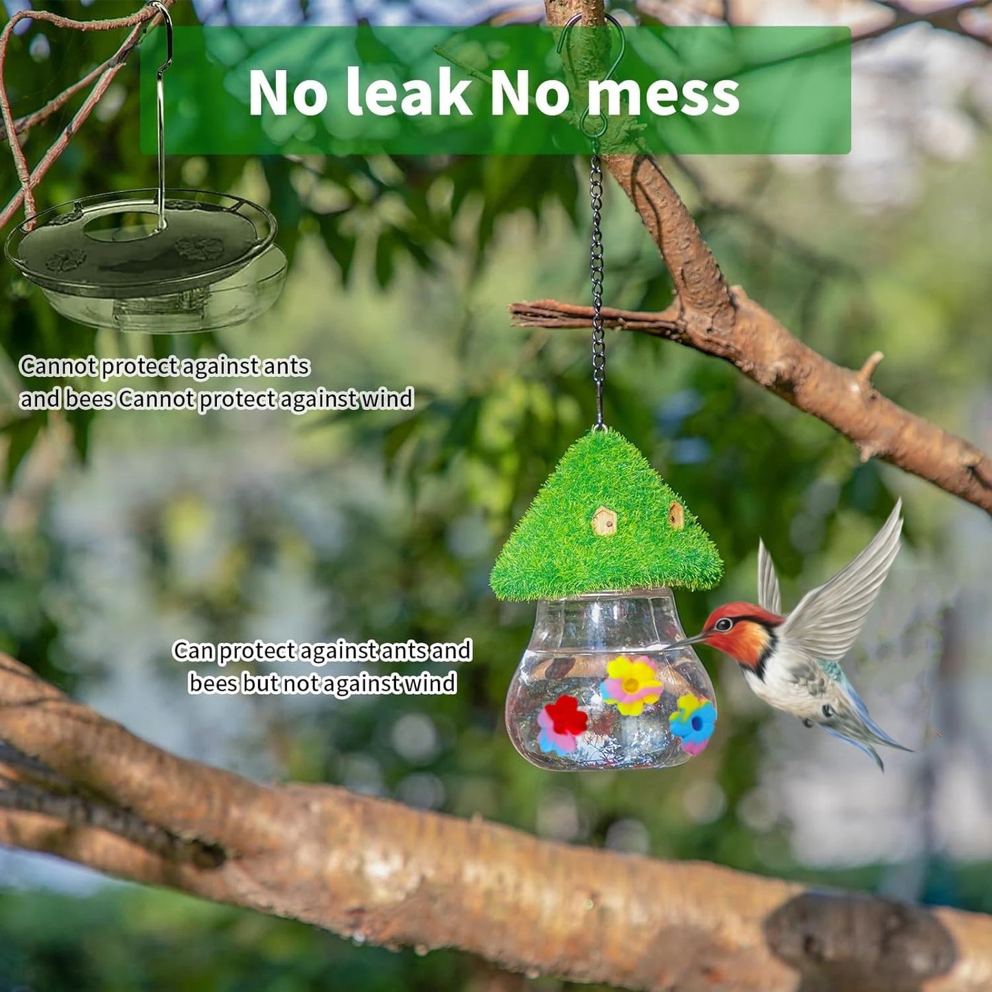 Mushroom Hanging Hummingbird Feeder Wind Chime – Outdoor Garden Bird Feeding Station