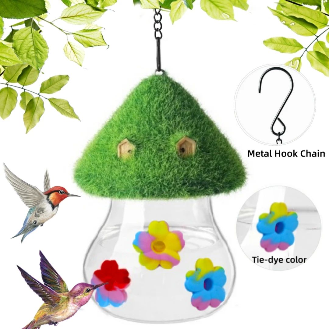 Mushroom Hanging Hummingbird Feeder Wind Chime – Outdoor Garden Bird Feeding Station