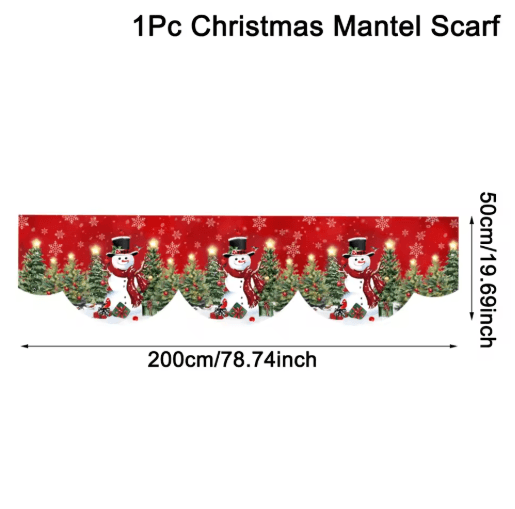 Snowman Christmas Mantel Scarf Table Runner – Festive Fireplace & Holiday Table Decoration