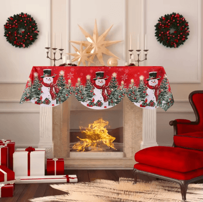 Snowman Christmas Mantel Scarf Table Runner – Festive Fireplace & Holiday Table Decoration