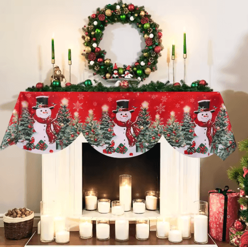 Snowman Christmas Mantel Scarf Table Runner – Festive Fireplace & Holiday Table Decoration